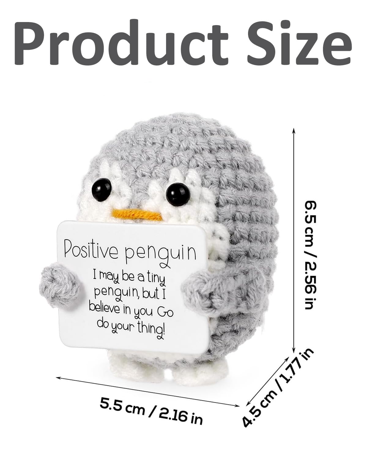 NHCDFA Synthetic Gift, Emotional Support Gift, Gifts For Woman, Funny Crochet Penguin Doll With Positive Message Card, Cute Desk Decor For Home Or Office, Men Women Gifr For Birthday Christmas (Grey)