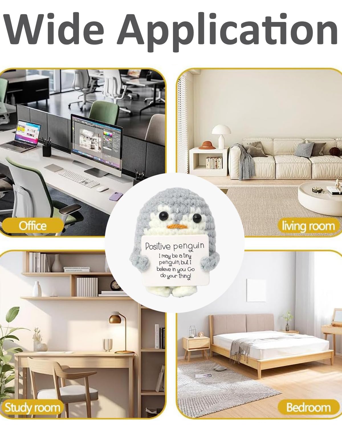 NHCDFA Synthetic Gift, Emotional Support Gift, Gifts For Woman, Funny Crochet Penguin Doll With Positive Message Card, Cute Desk Decor For Home Or Office, Men Women Gifr For Birthday Christmas (Grey)
